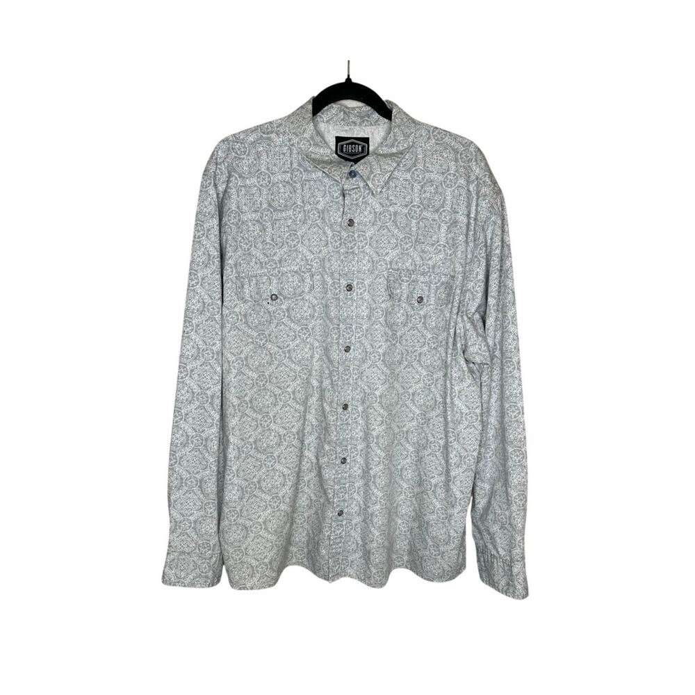Gibson Western Shirt Mens XXL Gray White Paisley Pearl Snap Long Sleeve Top